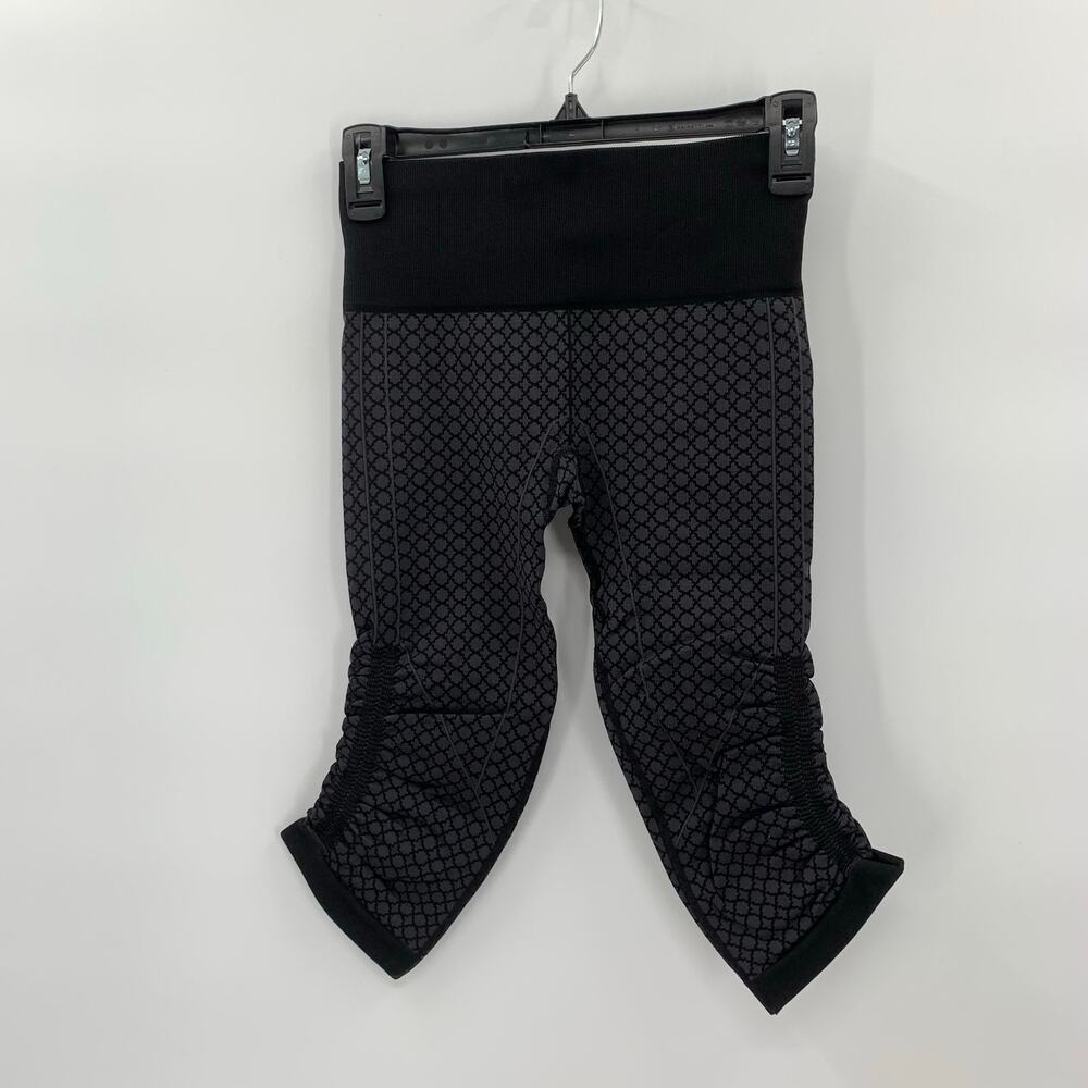 Lululemon In The Flow Crop Leggings Womens 4 Geometric Ruched Compression Yoga